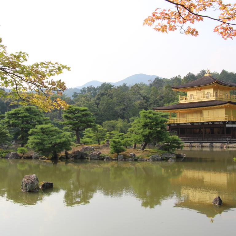 Photo d'un temple + lac