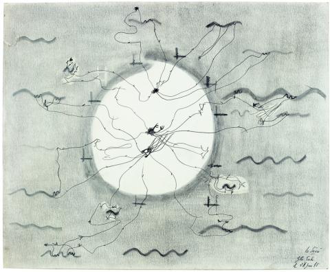 Dessin en noir et blanc avec lignes et traits
